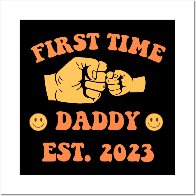 First Time Daddy EST. 2023 Fathers Day Gift Funny Vintage Groovy Hippie Face Wall Art by zyononzy